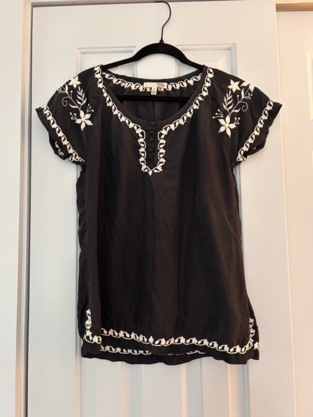 Vintage Joie black silk embroidered blouse, size S